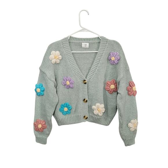 Luna Ivy Anthropologie Knit Puff 3D Crocheted Flower Cardigan Women’s Size Small - Picture 3 of 8